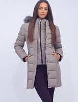 Vegan Quilted Polyloft Coat With Inner Zip-up Bib and Faux Fur Trim by Snoboll