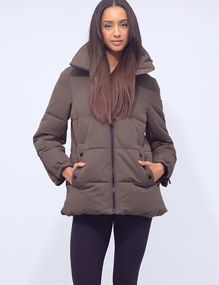 Vegan Polyloft Puffer Extra High Pillow Collar Concealed Hood Jacket by Saki