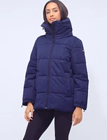 Vegan Polyloft Puffer Extra High Pillow Collar Concealed Hood Jacket by Saki