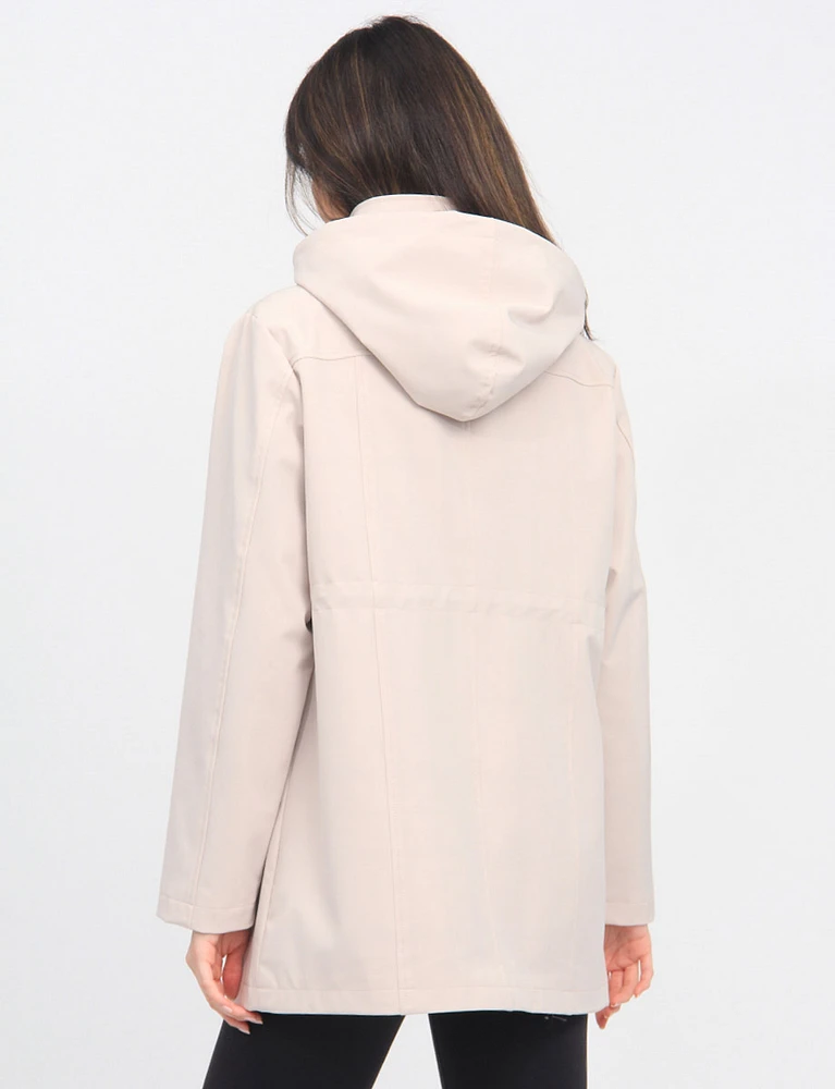 Breathe-Tech Softshell Plaid Lined Cinched Waist Water-Resistant Coat By Saki