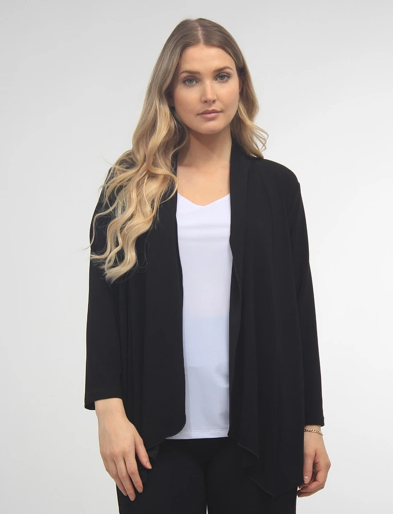 Drape Front Stretch Cardigan Three-Quarter Sleeves by Vamp