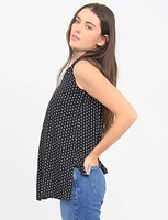 Polka Dot Sleeveless Pleat Front V-Neck Top by Vamp