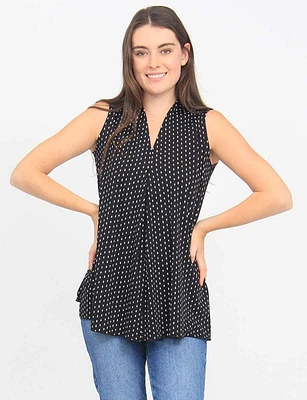 Polka Dot Sleeveless Pleat Front V-Neck Top by Vamp