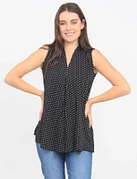 Polka Dot Sleeveless Pleat Front V-Neck Top by Vamp