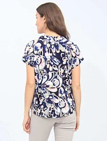 Round Neck Cap Sleeves Navy And Pink Printed Tunic By Vamp