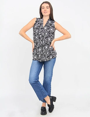 Floral Sleeveless V-Neck Top with Pleated Front by Vamp