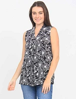 Floral V-neck Sleeveless Pleat Front Blouse by Vamp