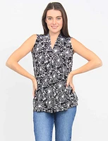 Floral V-neck Sleeveless Pleat Front Blouse by Vamp