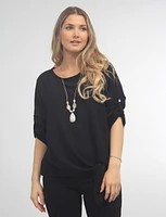 Round Neck Tie-Hem Top with Necklace by Froccella