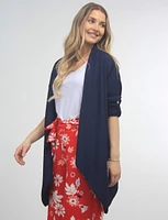 Crinkled Draped Front Pointed Hem Adjustable Sleeve Long Cardigan By Froccella