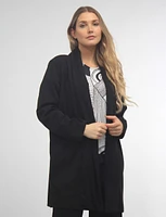 Crinkled Draped Front Pointed Hem Adjustable Sleeve Long Cardigan By Froccella