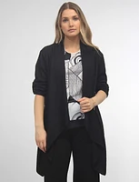 Crinkled Draped Front Pointed Hem Adjustable Sleeve Long Cardigan By Froccella