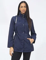 Vegan Adjustable Cinched Waist Windbreaker with Detachable Hood by Saki Sport