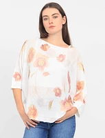 Floral Knit Boatneck Three-Quarter Dolman Sleeves Top by Froccella