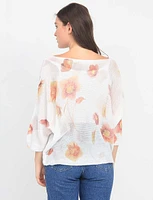 Floral Knit Boatneck Three-Quarter Dolman Sleeves Top by Froccella