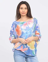 Watercolour Floral Print Three-Quarter Dolman Sleeve Knit Top by Froccella