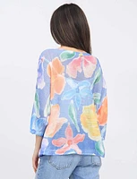 Watercolour Floral Print Three-Quarter Dolman Sleeve Knit Top by Froccella