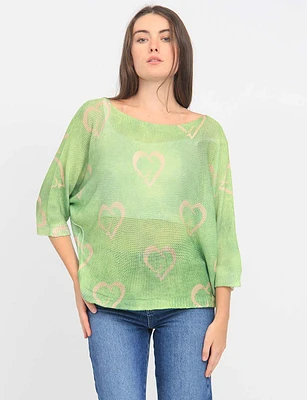 Heart Print Three-Quarter Dolman Sleeve Knit Top by Froccella