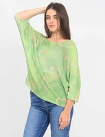 Heart Print Three-Quarter Dolman Sleeve Knit Top by Froccella