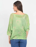 Heart Print Three-Quarter Dolman Sleeve Knit Top by Froccella