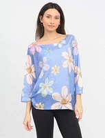 Floral Print Black Outline Three-Quarter Dolman Sleeve Knit Top by Froccella