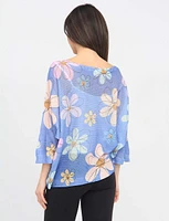 Floral Print Black Outline Three-Quarter Dolman Sleeve Knit Top by Froccella