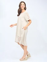 High Low Linen-Blend Lace Detail Dress by Froccella