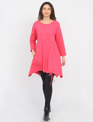 Solid Three-Quarter Sleeves Tunic with Drawstring and Pocket by Froccella