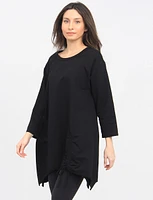 Solid Three-Quarter Sleeves Tunic with Drawstring and Pocket by Froccella