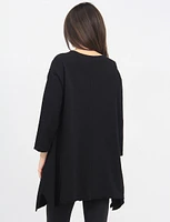 Solid Three-Quarter Sleeves Tunic with Drawstring and Pocket by Froccella