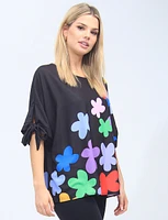 Tie Sleeve Round Neck Colourful Floral Print Top by Froccella