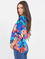 Vibrant Floral Pattern Tie-Sleeve Loose Fit Blouse by Froccella