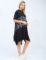 Asymmetrical Black and White Polka Dot Round Neck Dress By Froccella