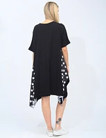 Asymmetrical Black and White Polka Dot Round Neck Dress By Froccella