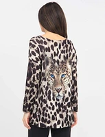 Leopard Print Long Sleeve V-Neck Silver Stitching Top by Froccella
