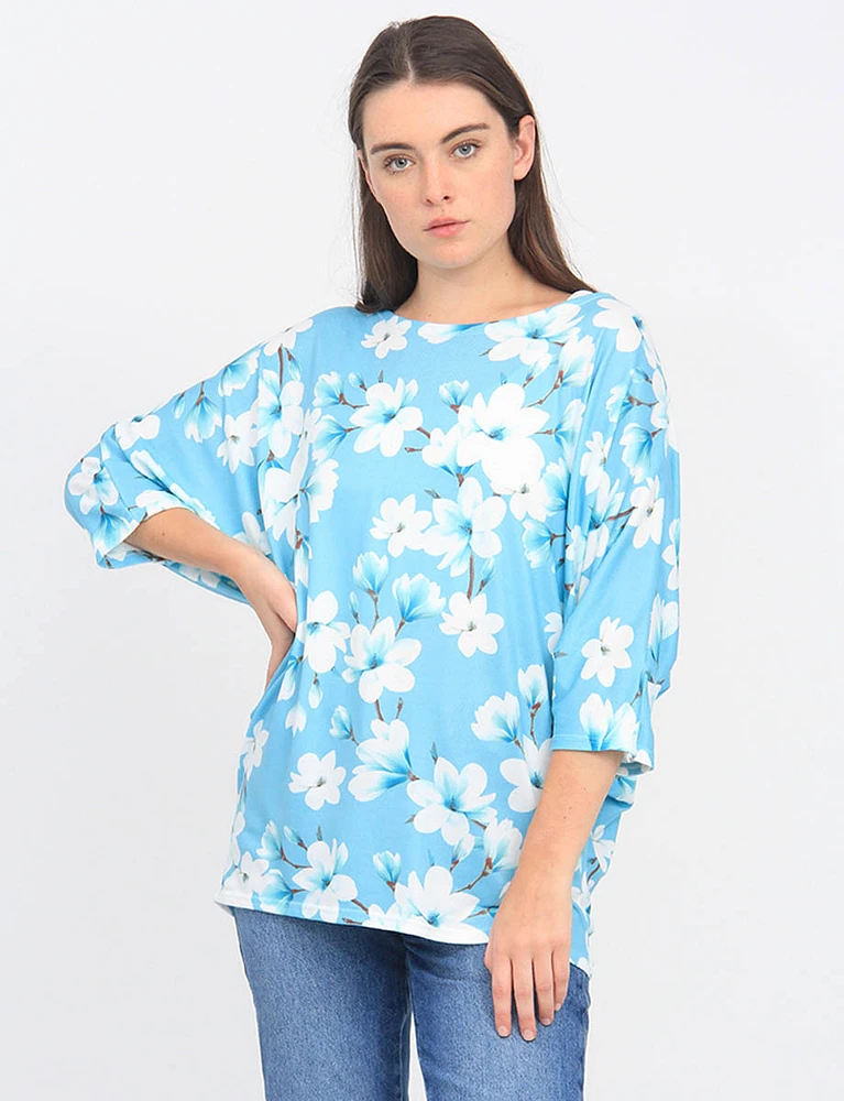 Soft Floral Print Three-Quarter Dolman Sleeve Top by Froccella