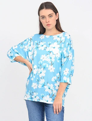 Soft Floral Print Three-Quarter Dolman Sleeve Top by Froccella