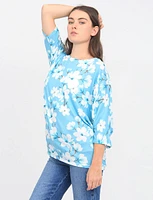 Soft Floral Print Three-Quarter Dolman Sleeve Top by Froccella