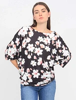 Soft Floral Print Three-Quarter Dolman Sleeve Top by Froccella