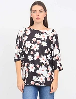 Soft Floral Print Three-Quarter Dolman Sleeve Top by Froccella