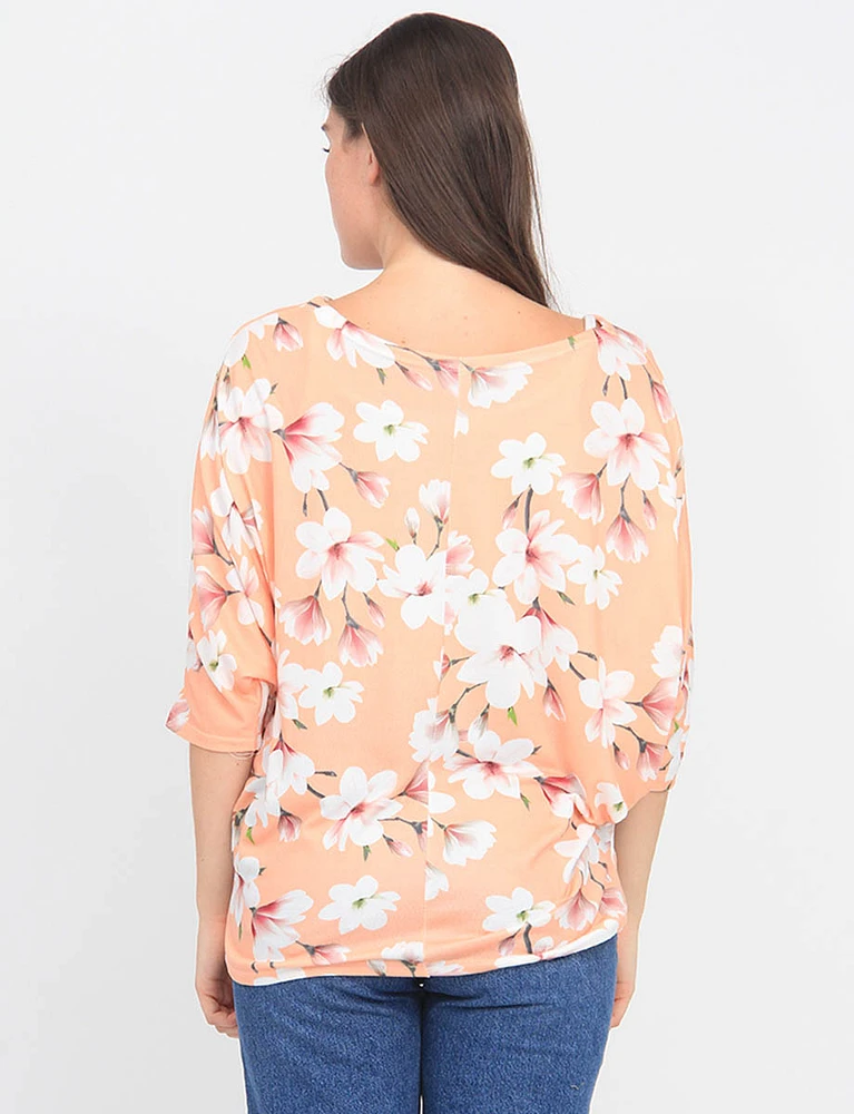 Soft Floral Print Three-Quarter Dolman Sleeve Top by Froccella