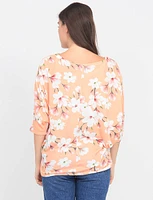 Soft Floral Print Three-Quarter Dolman Sleeve Top by Froccella