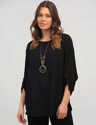 Flowy Crinkled Top with Necklace and Adjustable Sleeve by Froccella