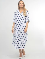 Buttoned-up Polka Dot Shirt Dress With Pockets By Froccella