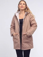 Water Resistent Quilted Reversible Sherpa Lined Hooded Jacket by Free Country