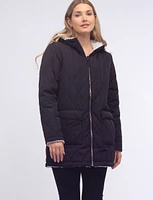 Water Resistent Quilted Reversible Sherpa Lined Hooded Jacket by Free Country