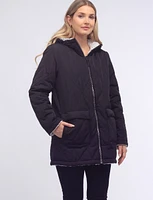 Water Resistent Quilted Reversible Sherpa Lined Hooded Jacket by Free Country