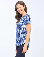 Cut-Out Detail Keyhole Neckline Short Sleeve Circular Print Top By Mandy Evans