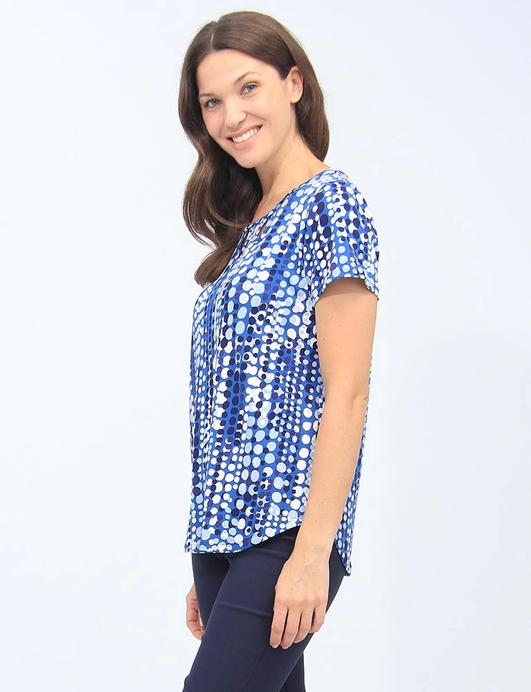 Cut-Out Detail Keyhole Neckline Short Sleeve Circular Print Top By Mandy Evans