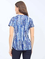 Cut-Out Detail Keyhole Neckline Short Sleeve Circular Print Top By Mandy Evans